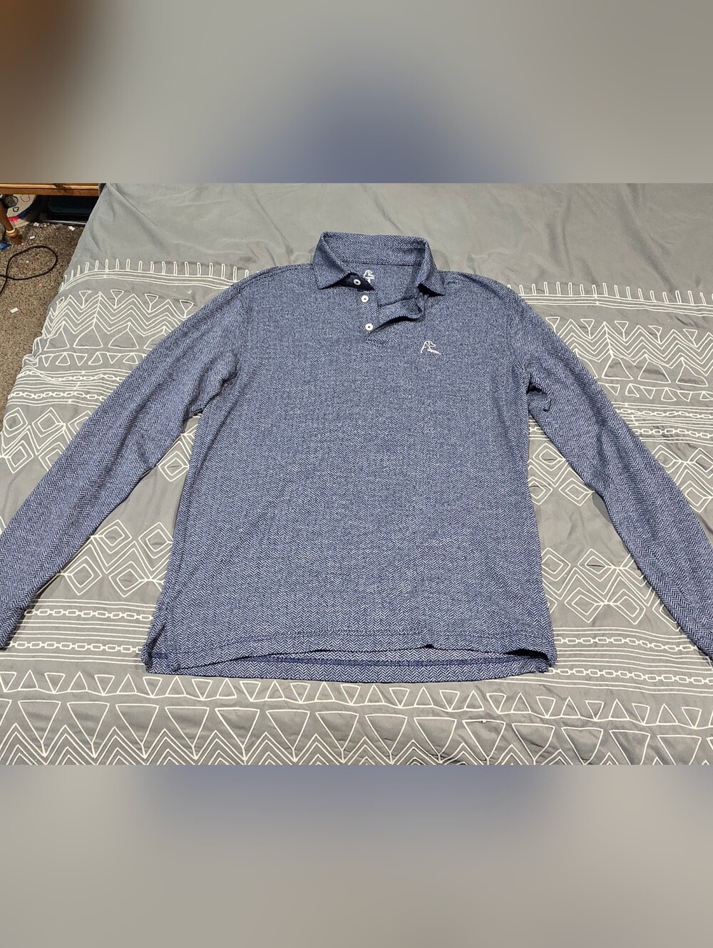 Rhoback Men's Long Sleeve Polo With Harringbone Pattern Size Small